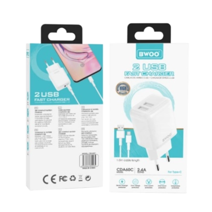 Sạc BWOO 2 cổng USB-A kèm cáp Type-C US CDA64VC 2